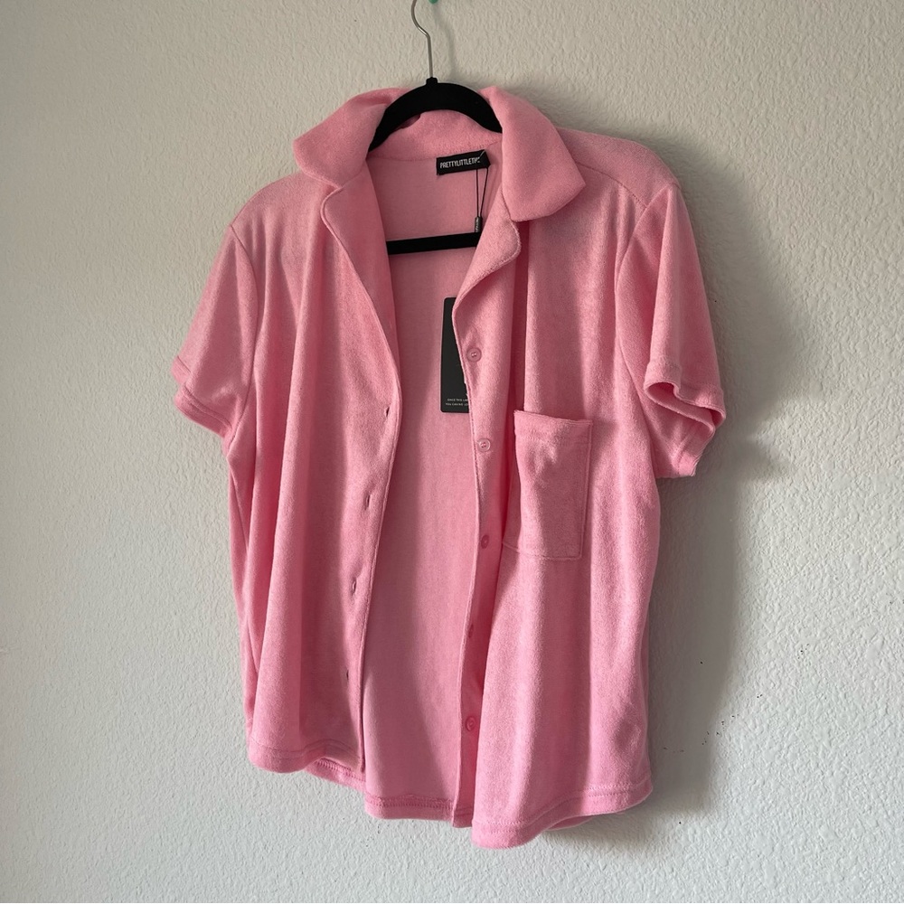 Terry cloth pink button up